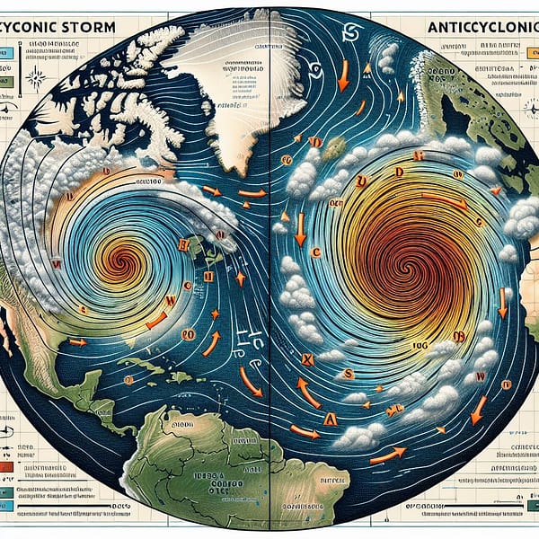 Cyclonic and Anticyclonic storms on a world map